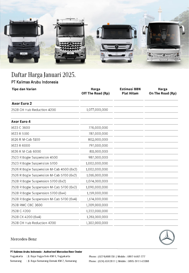 Pricelist Bus & Truk Mercedes-Benz [Kalimas]